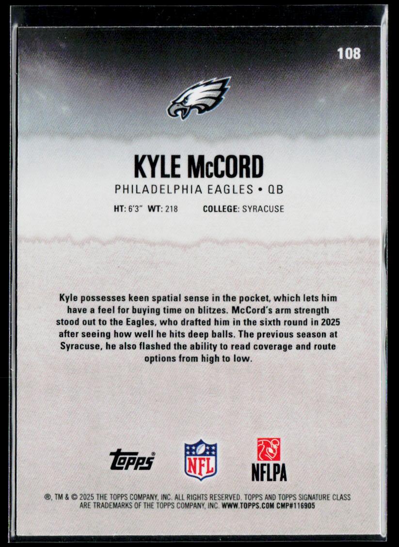 2025 Topps Signature Class #108 Kyle McCord Chrome Silver Refractor #/275