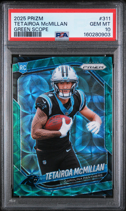Tetairoa Mcmillan Green Scope PSA 10 GEM Panini Prizm Low Pop Rookie!