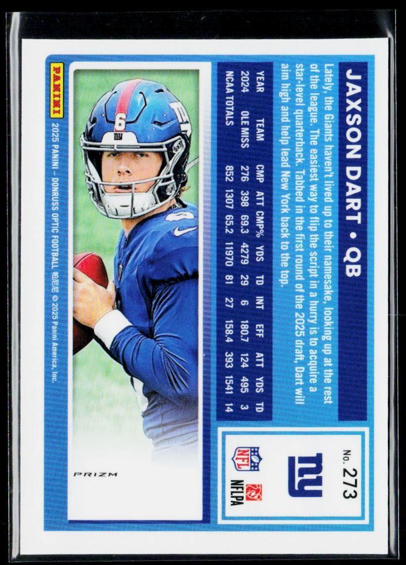 Jaxson Dart Blue Glitter Rookie SSP Short print 2025 Donruss Optic #273 Rare!