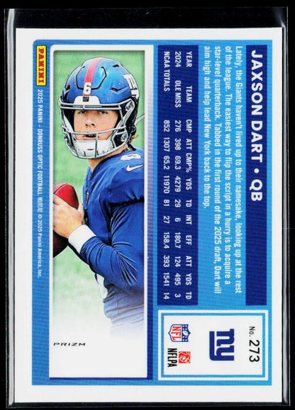 Jaxson Dart Blue Glitter Rookie SSP Short print 2025 Donruss Optic #273 Rare!