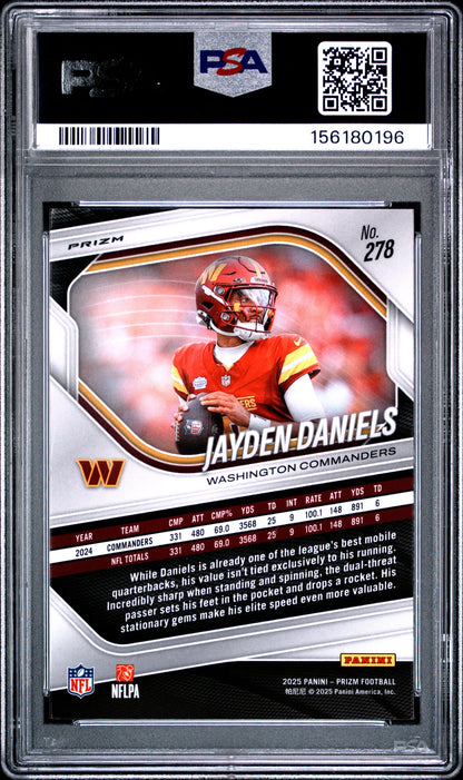 Jayden Daniels Silver Prizm Rookie PSA 10 Gem 2025 Panini Prizm #278