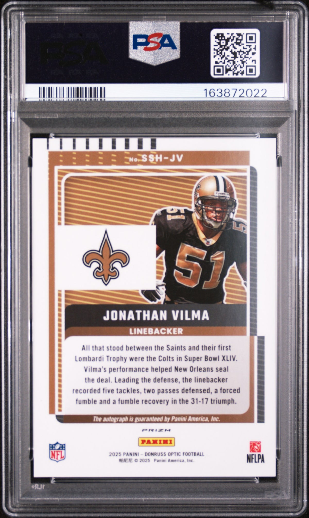 Jonathan Vilma Optic Holo PSA 10 Gem Mint Saints Legend Pop 1