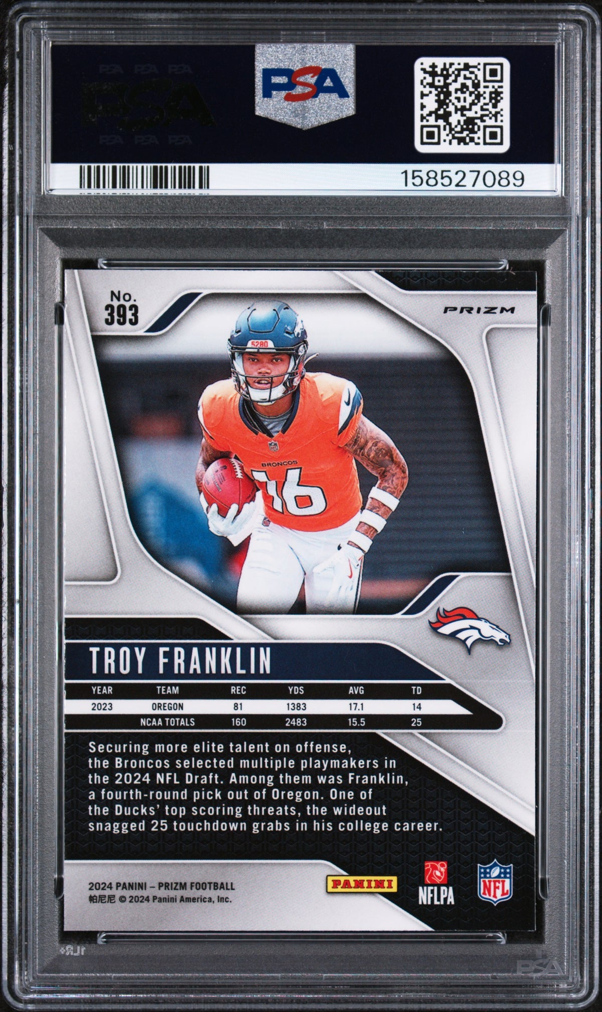 Troy Franklin Orange Ice Rookie PSA 10 Gem Mint Pop 2! 2024 Prizm Color Match!
