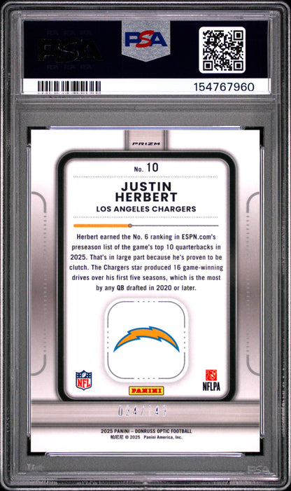 Justin Herbert Play Action-Black Pandora /149 PSA 10 Gem Mint Pop 1