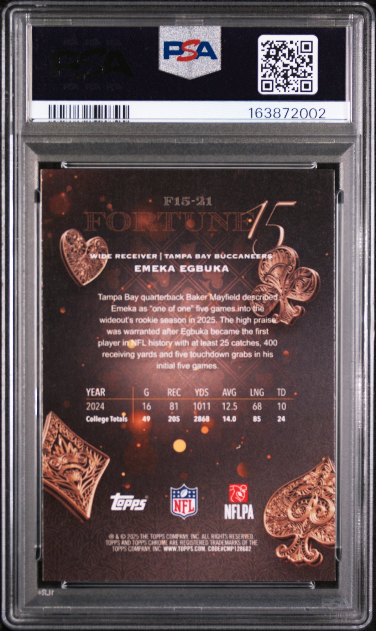 Emeka Egbuka PSA 9 Topps Chrome Rookie Fortune 15