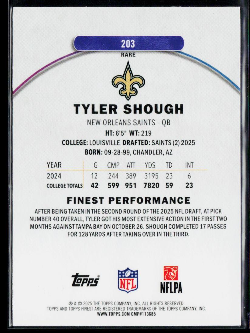 Tyler Shough Rookie Topps Finest Purple  /125 Short Print Banger!