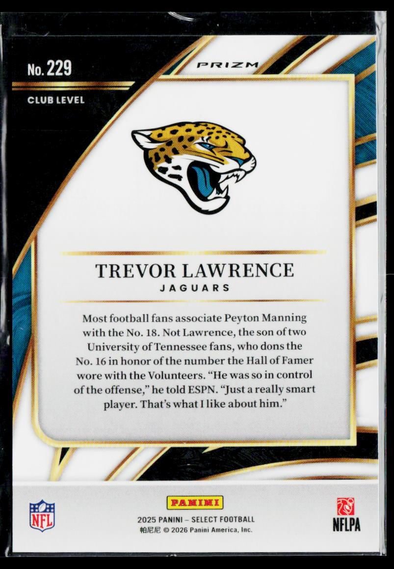 Trevor Lawrence Zebra Prizm Shock SSP 2025 Panini Select #229  Super Short Print