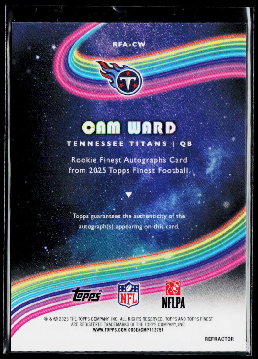 Cam Ward Rookie Finest Autographs Refractor 2025 Finest #RFA-CW